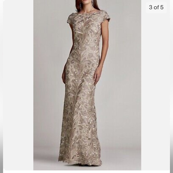 TADASHI SHOJI Flower Patterns Tight Maxi Flared U-Neck Plain Long - Picture 3 of 10